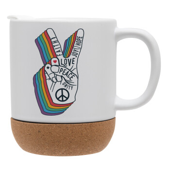 Peace Love Joy, Ceramic coffee mug Cork (MAT), 330ml (1pcs)