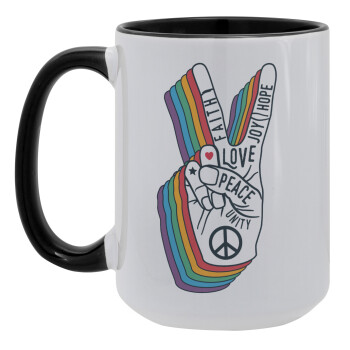 Peace Love Joy, Κούπα Mega 15oz, κεραμική Μαύρη, 450ml