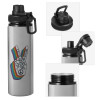 Metallic water bottle with safety cap, 850ml aluminum