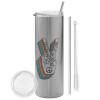 Eco friendly stainless steel Silver tumbler 600ml, with metal straw & cleaning brush