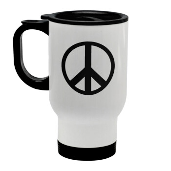 Peace, Stainless steel travel mug with lid, double wall white 450ml