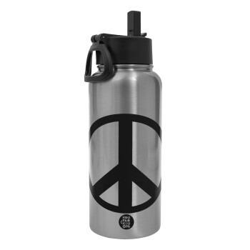 Peace, Metal mug thermo Silver with Straw and Spout Lid (Stainless steel), double wall, 950ml