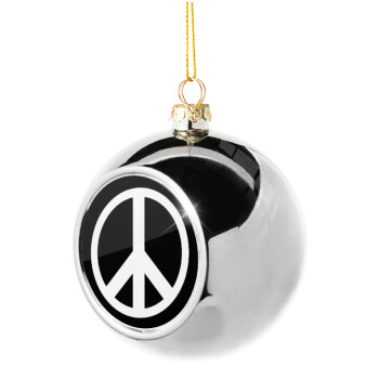 Peace, Χριστουγεννιάτικη μπάλα δένδρου Ασημένια 8cm