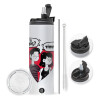 Travel Tumbler 2 Lids, with metal straw & cleaning brush (Stainless steel 304 Food grade, BPA free, 600ml)