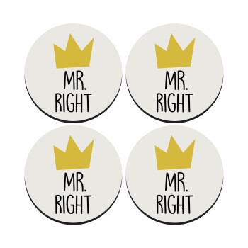 Mr right, SET of 4 round wooden coasters (9cm)