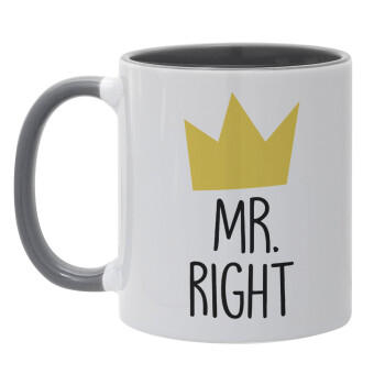 Mr right, Κούπα χρωματιστή γκρι, κεραμική, 330ml