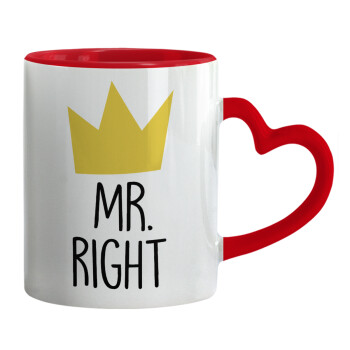 Mr right, Κούπα καρδιά χερούλι κόκκινη, κεραμική, 330ml