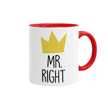 Mr right, Κούπα χρωματιστή κόκκινη, κεραμική, 330ml