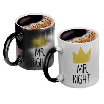 Mr right, Color changing magic Mug, ceramic, 330ml when adding hot liquid inside, the black colour desappears (1 pcs)