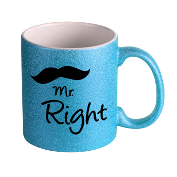 Mr right Mustache, Κούπα Σιέλ Glitter που γυαλίζει, κεραμική, 330ml