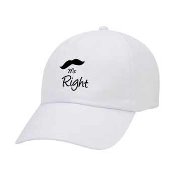 Mr right Mustache, Καπέλο Ενηλίκων Baseball Λευκό 5-φύλλο (POLYESTER, ΕΝΗΛΙΚΩΝ, UNISEX, ONE SIZE)