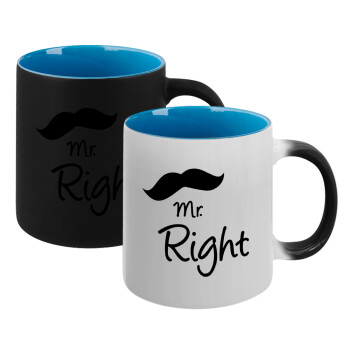 Mr right Mustache, Κούπα Μαγική εσωτερικό μπλε, κεραμική 330ml που αλλάζει χρώμα με το ζεστό ρόφημα