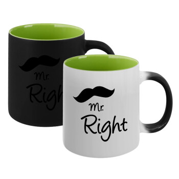 Mr right Mustache, Κούπα Μαγική εσωτερικό πράσινο, κεραμική 330ml που αλλάζει χρώμα με το ζεστό ρόφημα (1 τεμάχιο)