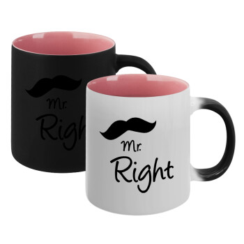 Mr right Mustache, Κούπα Μαγική εσωτερικό ΡΟΖ, κεραμική 330ml που αλλάζει χρώμα με το ζεστό ρόφημα (1 τεμάχιο)