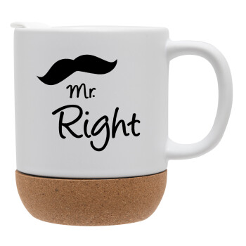 Mr right Mustache, Κούπα, κεραμική με βάση φελού και καπάκι (ΜΑΤ), 330ml (1 τεμάχιο)