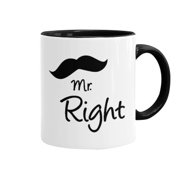 Mr right Mustache, Mug colored black, ceramic, 330ml