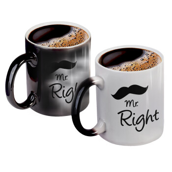 Mr right Mustache, Color changing magic Mug, ceramic, 330ml when adding hot liquid inside, the black colour desappears (1 pcs)