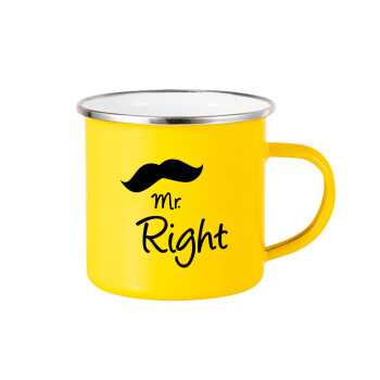 Mr right Mustache, Κούπα Μεταλλική εμαγιέ Κίτρινη 360ml