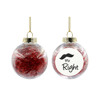 Mr right Mustache, Χριστουγεννιάτικη μπάλα δένδρου διάφανη με κόκκινο γέμισμα 8cm
