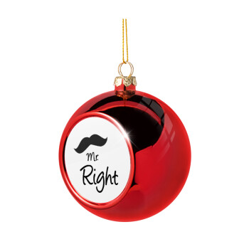 Mr right Mustache, Christmas tree ball Red 8cm