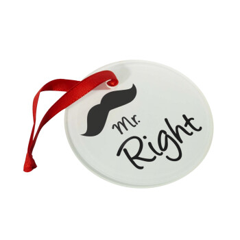 Mr right Mustache, Christmas ornament glass 9cm