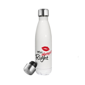 Mrs always right kiss, Metal mug thermos White (Stainless steel), double wall, 500ml