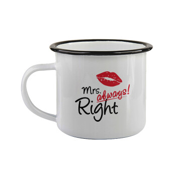 Mrs always right kiss, Κούπα εμαγιέ με μαύρο χείλος 360ml