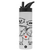 Metallic thermos bottle with straw & handle, stainless steel (Stainless steel 304), double-walled, 600ml.