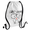 Backpack pouch GYMBAG white, with pocket (40x48cm) & thick cords