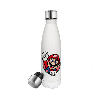 Super mario win, Metal mug thermos White (Stainless steel), double wall, 500ml