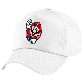 Super mario win, Καπέλο παιδικό Baseball, 100% Βαμβακερό Twill, Λευκό (ΒΑΜΒΑΚΕΡΟ, ΠΑΙΔΙΚΟ, UNISEX, ONE SIZE)