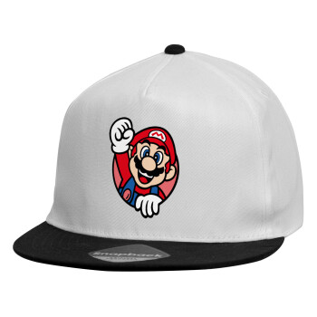 Super mario win, Child's Flat Snapback Hat, White (100% COTTON, CHILDREN'S, UNISEX, ONE SIZE)