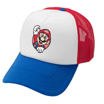 Super mario win, Καπέλο Ενηλίκων Soft Trucker με Δίχτυ Red/Blue/White (POLYESTER, ΕΝΗΛΙΚΩΝ, UNISEX, ONE SIZE)