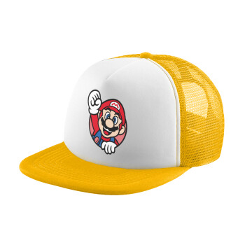 Super mario win, Καπέλο Ενηλίκων Soft Trucker με Δίχτυ Κίτρινο/White (POLYESTER, ΕΝΗΛΙΚΩΝ, UNISEX, ONE SIZE)