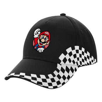 Super mario win, Adult Ultimate BLACK RACING Cap, (100% COTTON DRILL, ADULT, UNISEX, ONE SIZE)