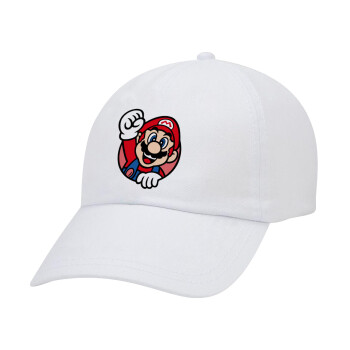 Super mario win, Καπέλο Ενηλίκων Baseball Λευκό 5-φύλλο (POLYESTER, ΕΝΗΛΙΚΩΝ, UNISEX, ONE SIZE)