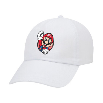 Super mario win, Καπέλο Ενηλίκων Baseball Λευκό 5-φύλλο (POLYESTER, ΕΝΗΛΙΚΩΝ, UNISEX, ONE SIZE)