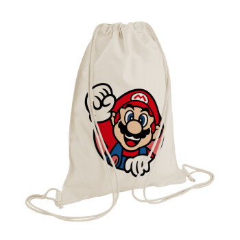 Super mario win, Backpack bag GYMBAG natural (28x40cm)