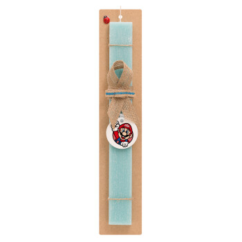 Super mario win, Easter Set, wooden keychain & aromatic flat Easter candle (30cm) (TURQUOISE)