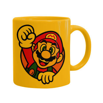 Super mario win, Ceramic coffee mug yellow, 330ml (1pcs)