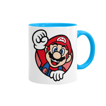 Super mario win, Mug colored light blue, ceramic, 330ml