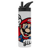 Metallic thermos bottle with straw & handle, stainless steel (Stainless steel 304), double-walled, 600ml.