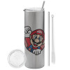 Eco friendly stainless steel Silver tumbler 600ml, with metal straw & cleaning brush