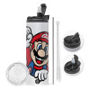 Travel Tumbler 2 Lids, with metal straw & cleaning brush (Stainless steel 304 Food grade, BPA free, 600ml)