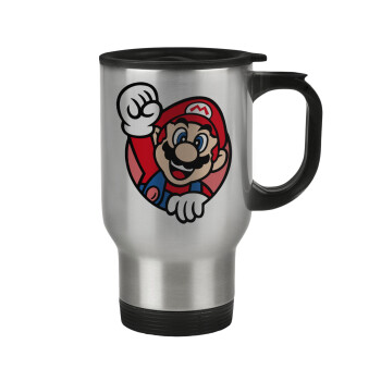Super mario win, Stainless steel travel mug with lid, double wall 450ml