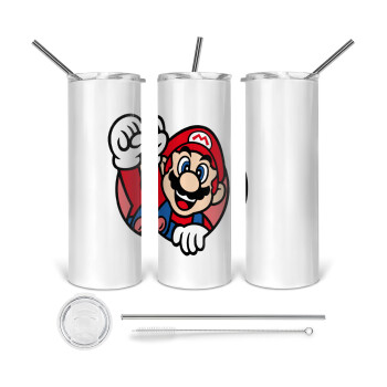 Super mario win, 360 Eco friendly ποτήρι θερμό (tumbler) από ανοξείδωτο ατσάλι 600ml, με μεταλλικό καλαμάκι & βούρτσα καθαρισμού