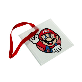 Super mario win, Christmas ornament, glass square ornament 9x9cm