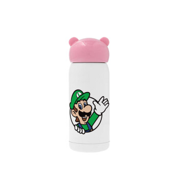 Super mario Luigi win, Pink stainless steel thermal flask, 320ml