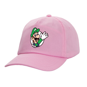 Super mario Luigi win, Casual children's baseball cap, 100% Cotton Twill, PINK (COTTON, CHILDREN'S, ONE SIZE)