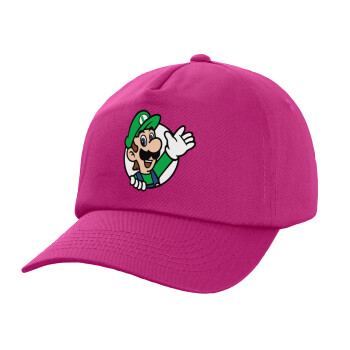 Super mario Luigi win, Children's Baseball Cap, 100% Cotton Twill, Fuchsia (COTTON, CHILDREN'S, UNISEX, ONE SIZE)